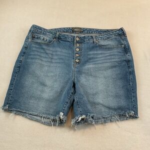 Torrid Jean Shorts Womens Plus 22 Blue Denim Button Fly Frayed Raw Hem Stretch